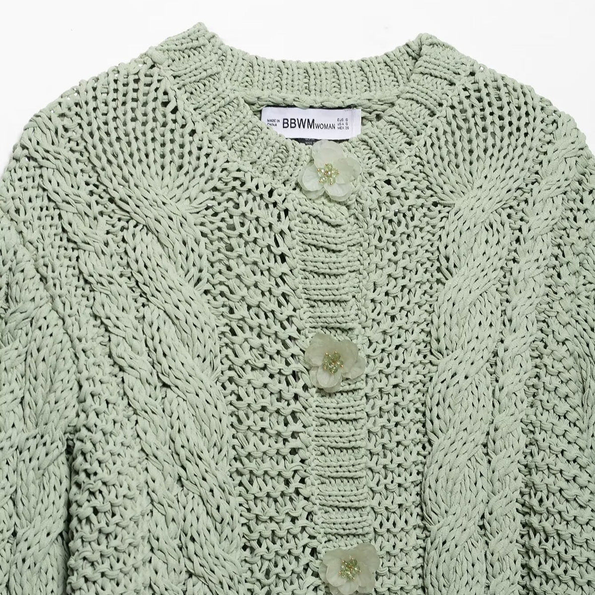 Damen Strickjacke mit Zopfmuster und Knopfdetails R&B