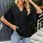 Damen Blusenshirt mit weiten Ärmeln und V-Ausschnitt R&B