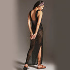 Damen elegantes Netzkleid mit asymmetrischem Schnitt R&B