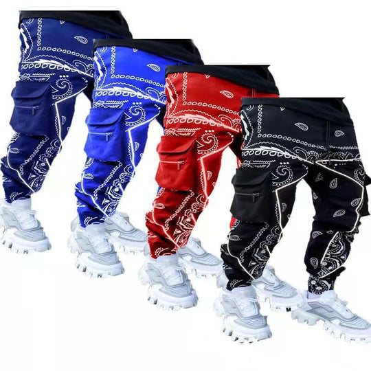 Herren nan Bandana-Cargo-Jogginghose mit Kordelzug und elastischen Bündchen R&B
