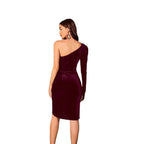 Damen elegantes Samt-Minikleid mit asymmetrischem Schnitt und Drapierung R&B