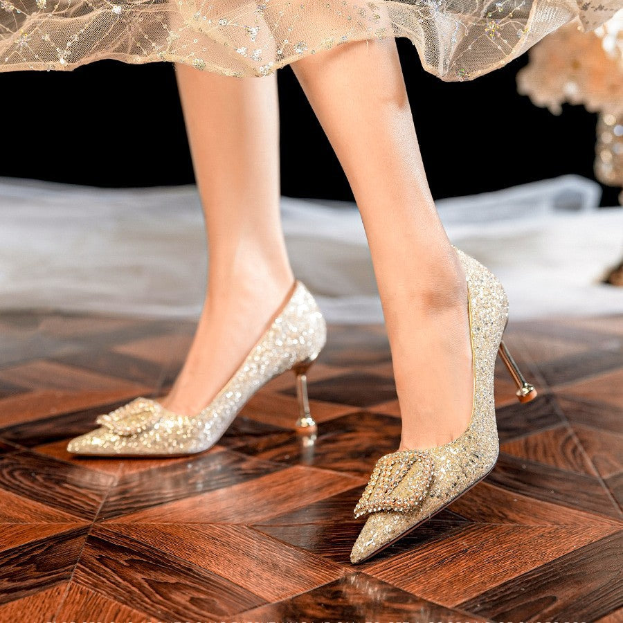 Damen Glamouröse High Heels mit funkelndem Strassdetail und raffinierter Schleifenverzierung R&B