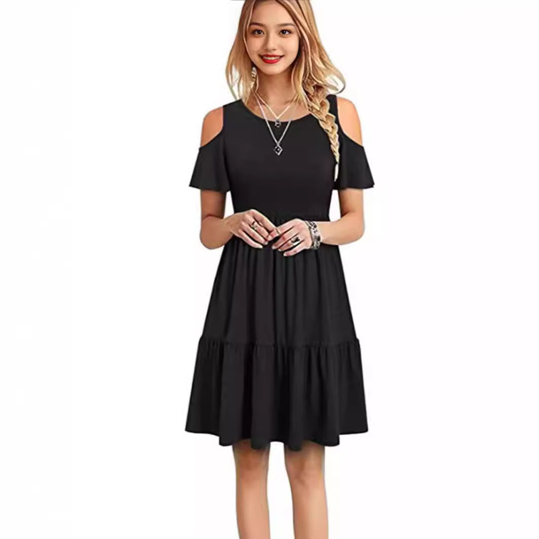 Damen lässiges Kleid mit kaltem Schulterdesign und voluminösem Rock R&B
