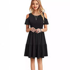 Damen lässiges Kleid mit kaltem Schulterdesign und voluminösem Rock R&B