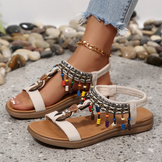 Damen Riemensandalen mit bunten Perlen und komfortablem Fußbett R&B