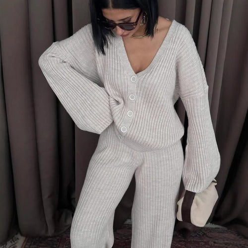 Damen Strickanzug mit Knopfdetails und weitem Schnitt R&B