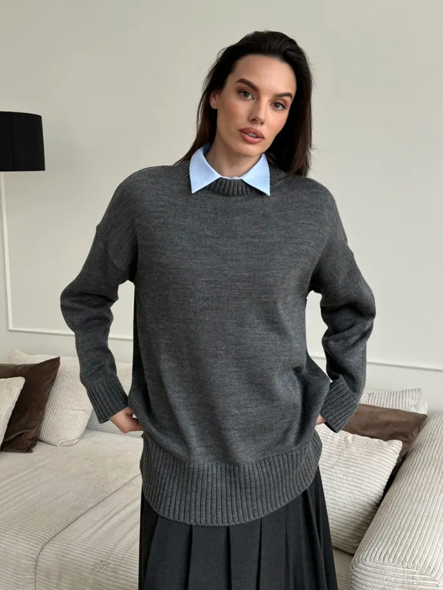 Damen Großer Strickpullover mit überschnittenen Schultern und Rippenbündchen R&B