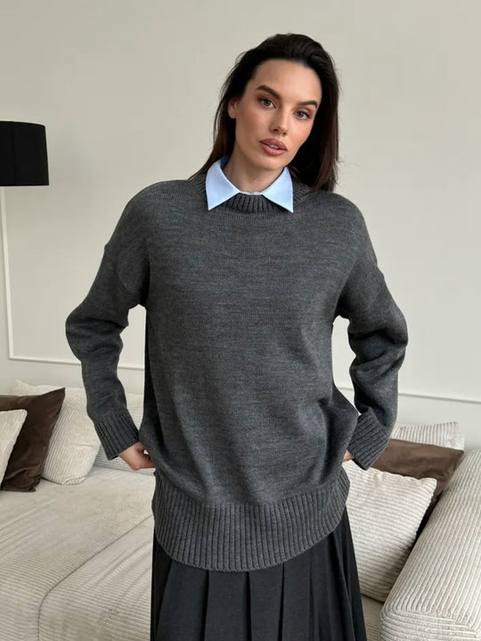 Damen Großer Strickpullover mit überschnittenen Schultern und Rippenbündchen R&B
