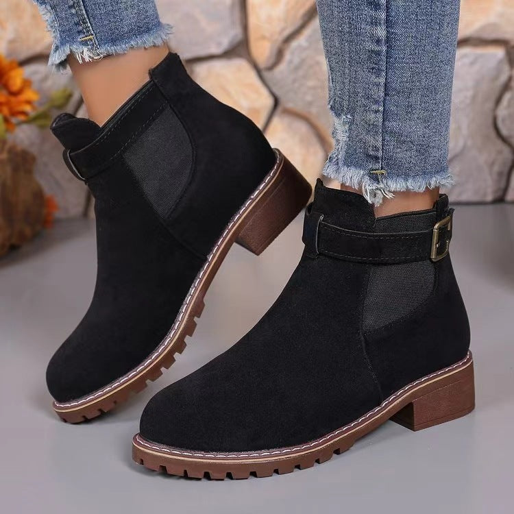 Damen elegante Ankle-Boots mit modischem Riemen und rutschfester Sohle R&B