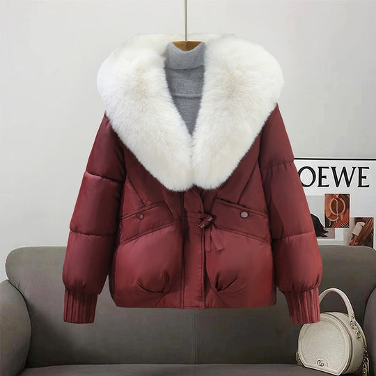 Damen Modische und gefütterte Winterjacke mit abnehmbarem Kunstfellkragen R&B