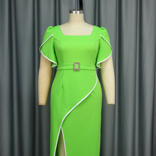 Damen Elegantes Maxikleid mit asymmetrischem Schlitz und Rüschendetails R&B