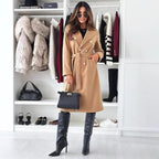 Damen Doppelt genähter Trenchcoat mit taillierbarem Gürtel und eleganter Struktur R&B