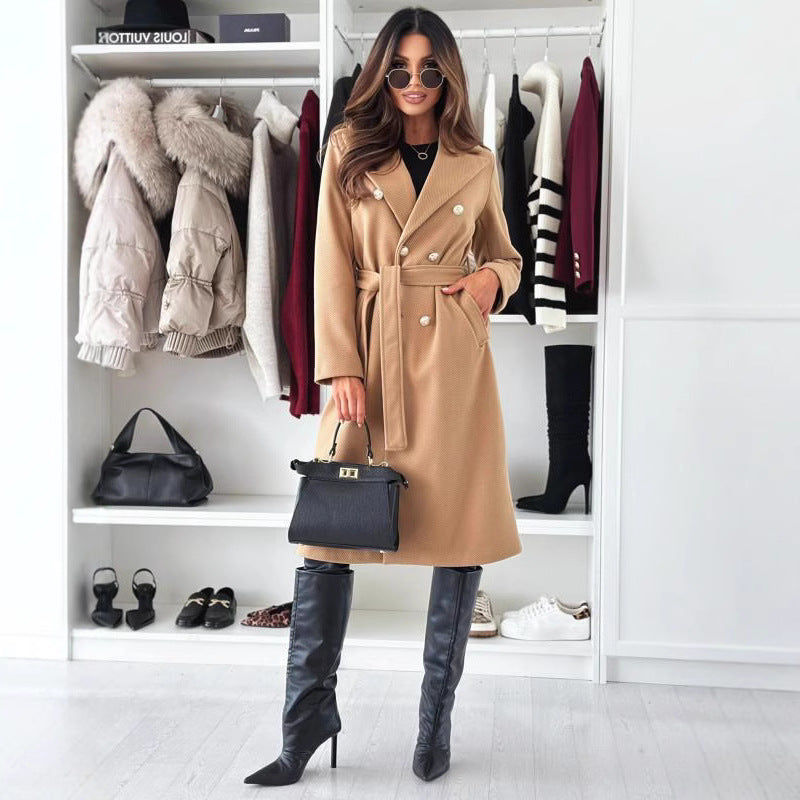 Damen Doppelt genähter Trenchcoat mit taillierbarem Gürtel und eleganter Struktur R&B