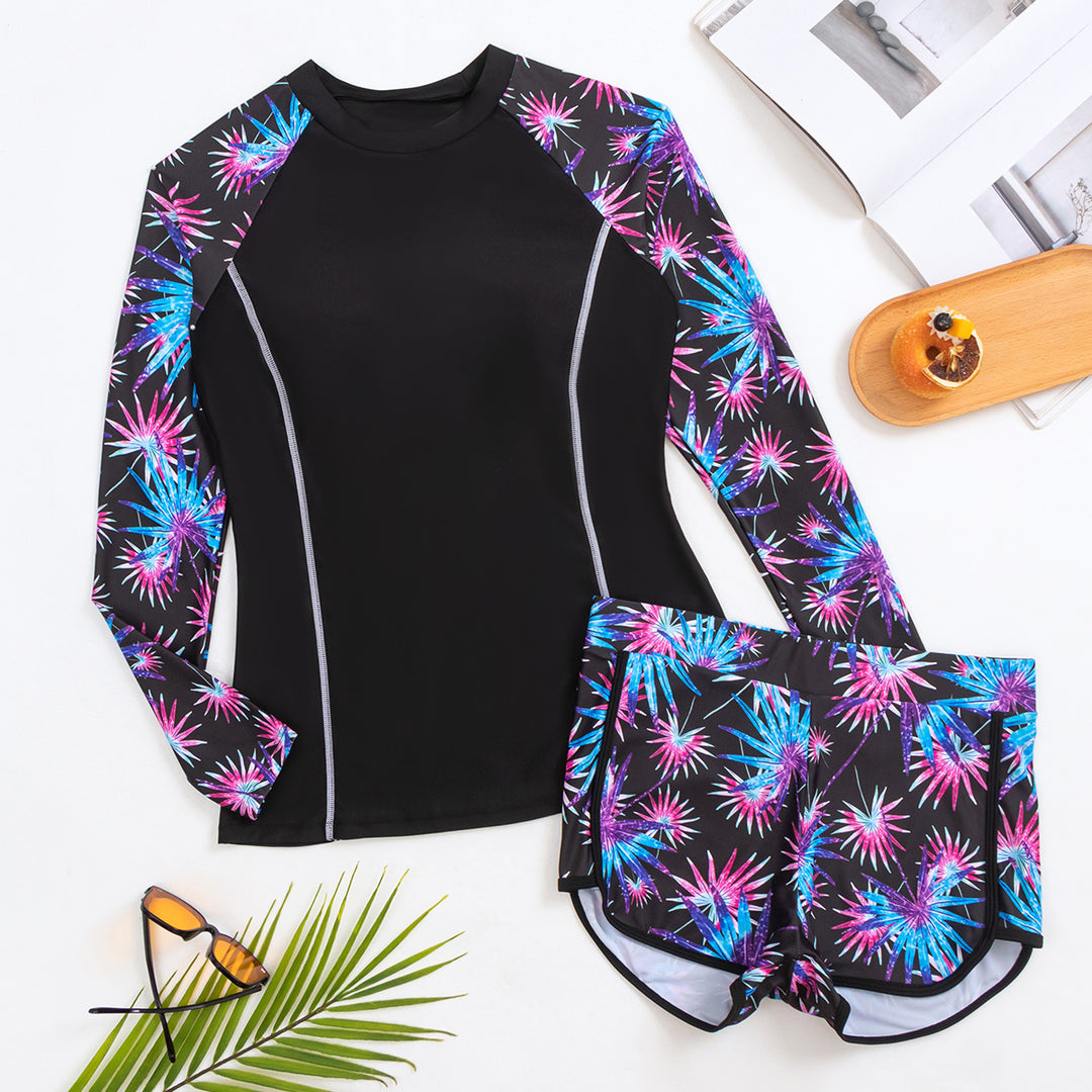 Damen Langarm Rashguard mit modischem Floral-Design R&B