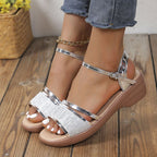Damen Komfortable Wedgesandalen mit verstellbaren Riemen und schimmernden Akzenten R&B