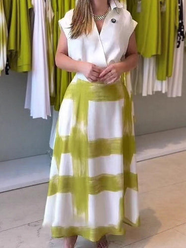 Damen elegante Hemdblusenkleid mit markanten Farbblöcken R&B