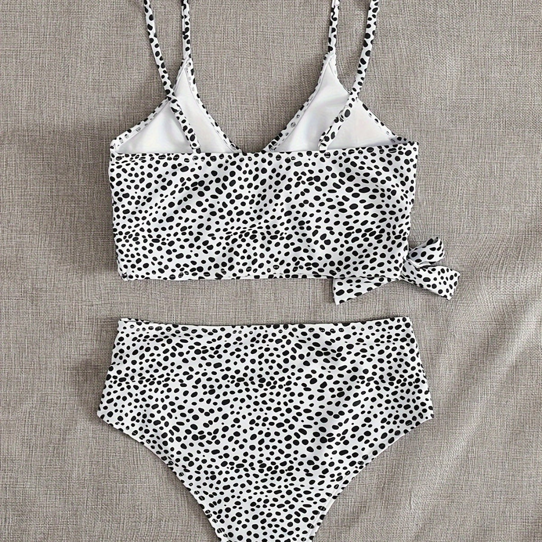 Damen Wickel-Bikini-Set mit hohem Bund und eleganten Polka Dots R&B