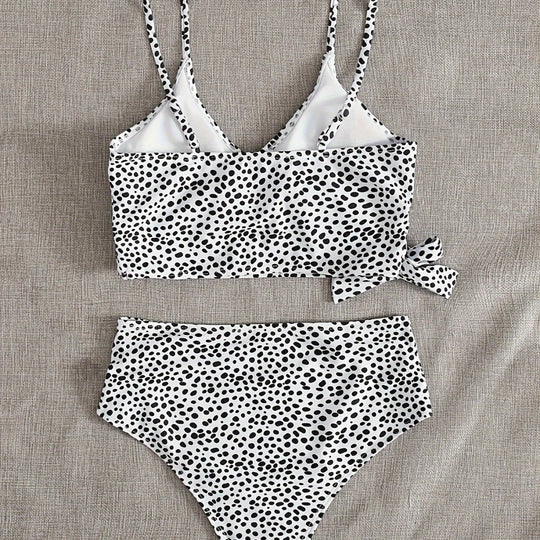 Damen Wickel-Bikini-Set mit hohem Bund und eleganten Polka Dots R&B