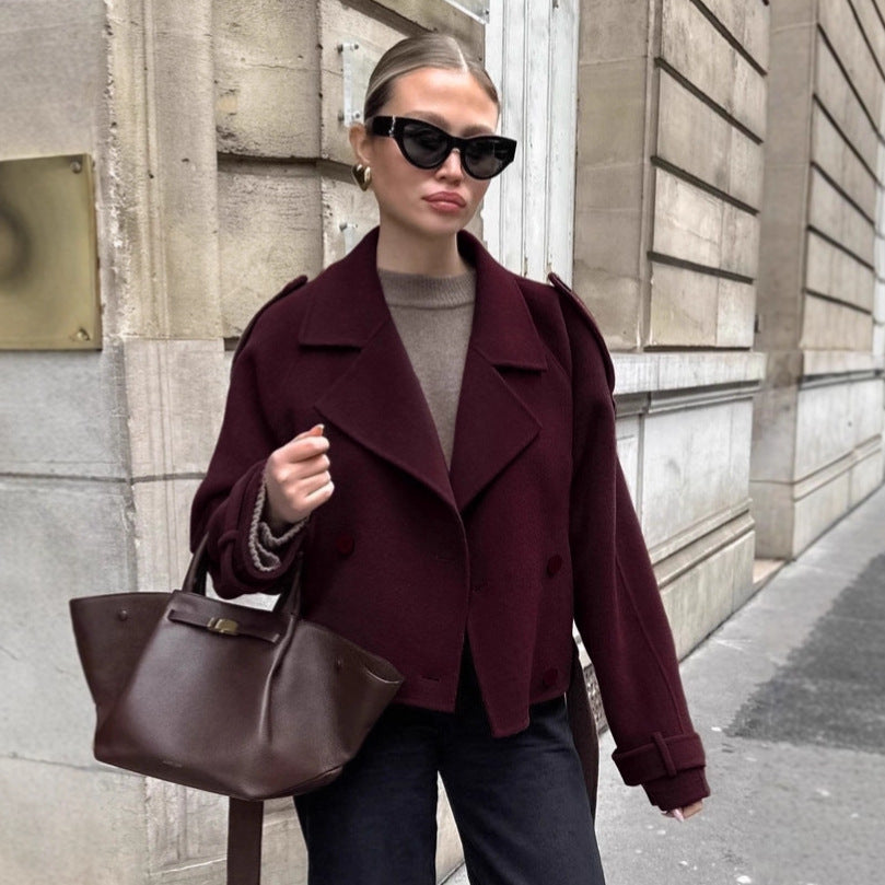 Damen elegante Oversized-Hochkragenjacke im minimalistischen Stil R&B