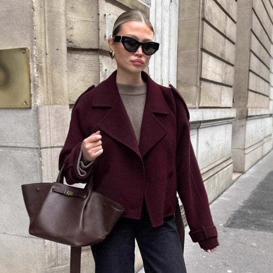 Damen elegante Oversized-Hochkragenjacke im minimalistischen Stil R&B