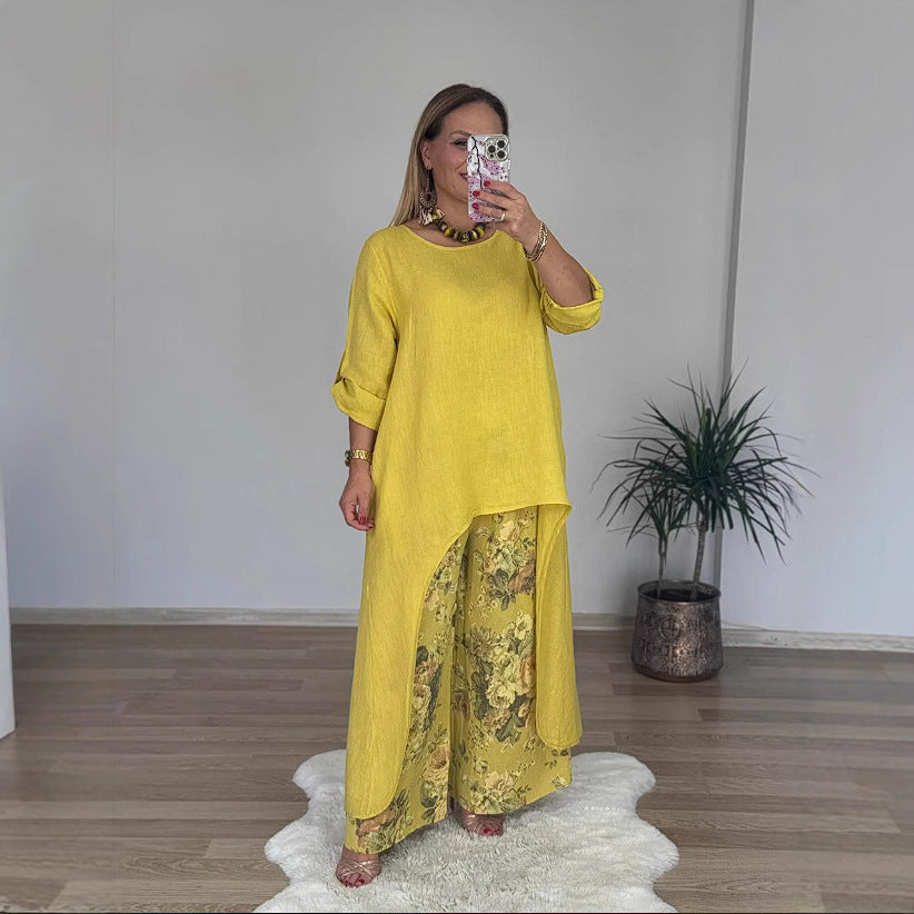 Damen Relaxed Fit Leinen Tunika Top R&B