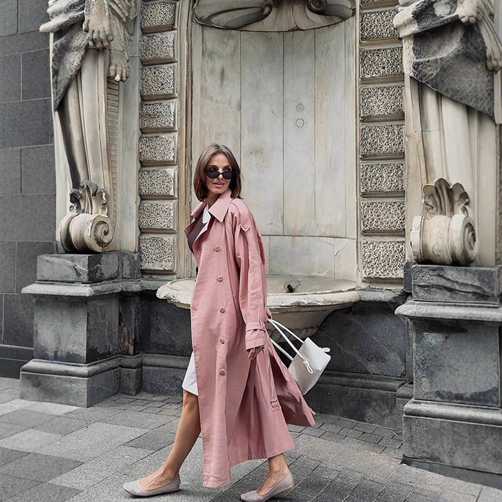 Damen Eleganter Trenchcoat mit hohem Kragen und seitlichen Schlitzen R&B