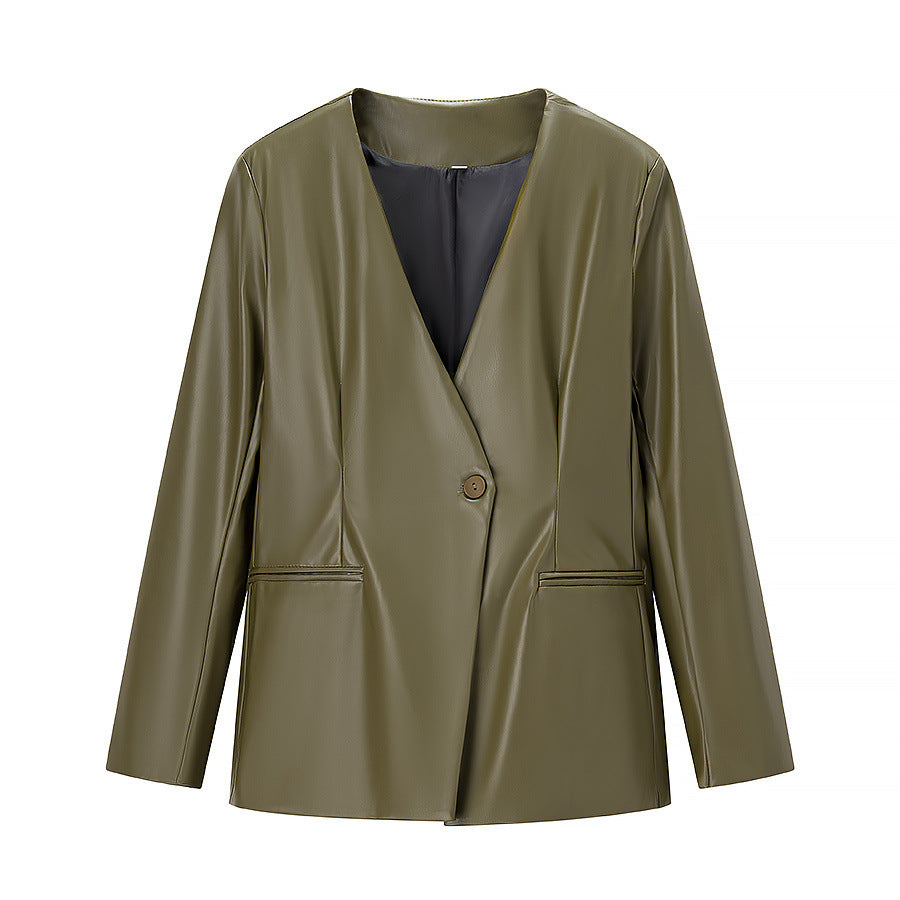 Damen elegante Kunstlederjacke R&B
