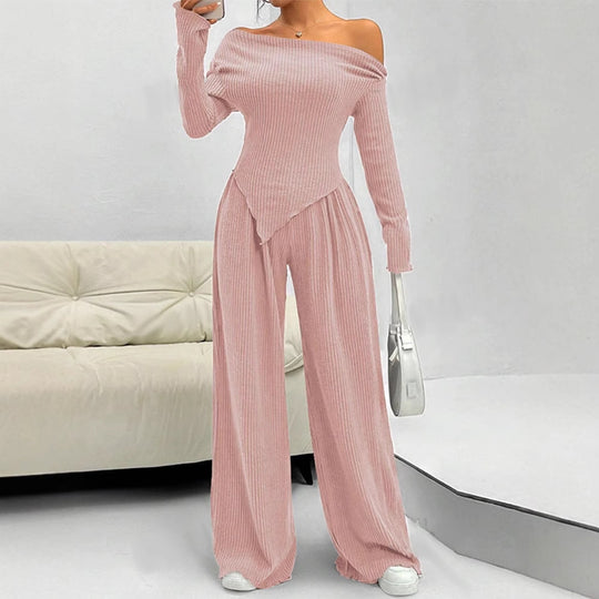 Damen figurbetontes Jumpsuit mit asymmetrischem Ausschnitt und langen Ärmeln R&B
