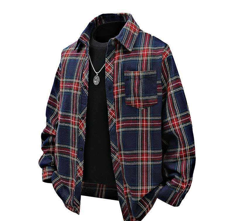 Herren Flanellhemd mit kariertem Design und aufgesetzter Brusttasche R&B