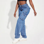 Damen Vintage Cargo Jeans mit elastischem Bund und seitlichen Taschen R&B