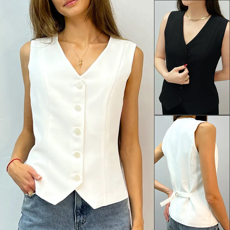 Damen Weste mit elegantem V-Ausschnitt und dekorativen Knöpfen R&B