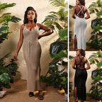 Damen Maxikleid mit raffiniertem Häkelmuster und seitlichem Schlitz R&B