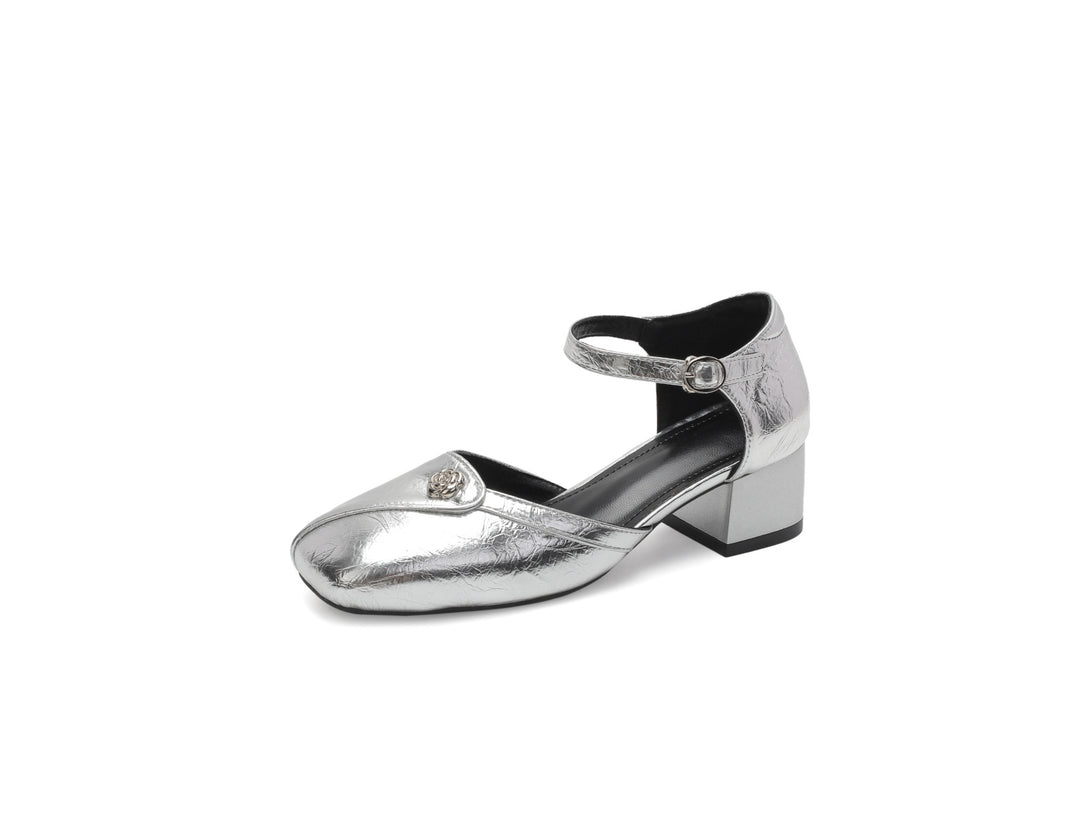 Damen elegante Ballerinas mit modischer Schnalle und goldenen Akzenten R&B