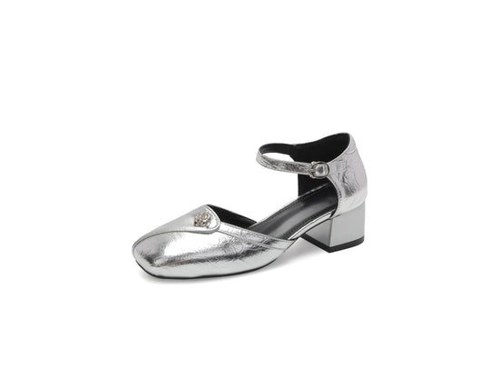 Damen elegante Ballerinas mit modischer Schnalle und goldenen Akzenten R&B