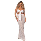 Damen Set aus gehäkeltem Oberteil und weitem Palazzo-Hosen R&B