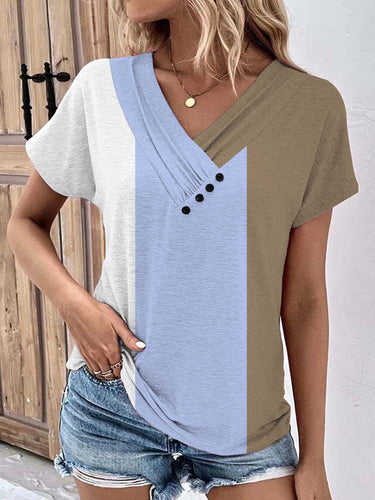 Damen Halbarm Bluse mit V-Ausschnitt und Knopfdetails R&B