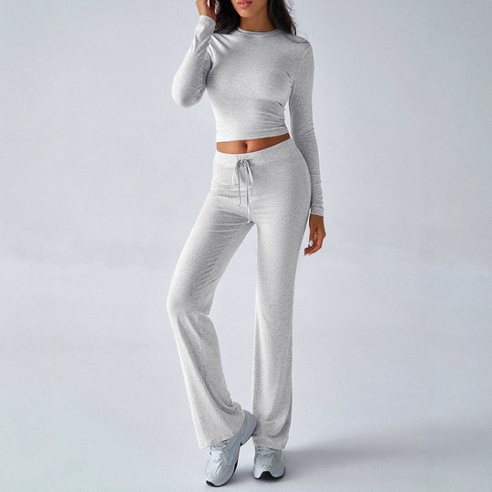 Damen Sportliches Lounge-Set mit langärmeligem Oberteil und weitem Hosenbein R&B