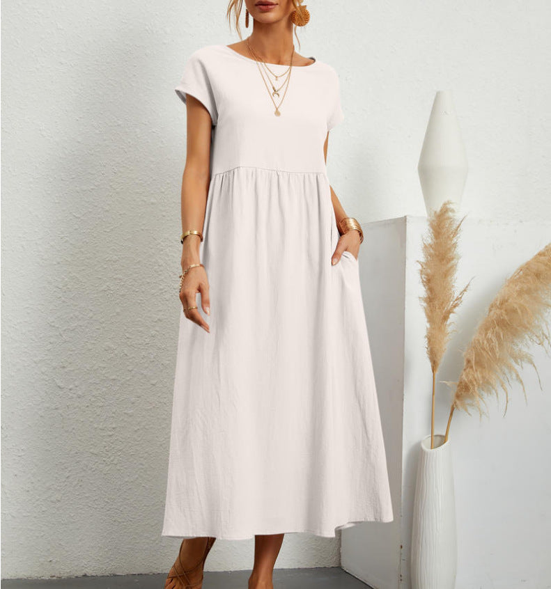 R&B | Einfarbiges ärmelloses lockeres Taschenkleid