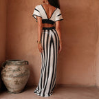 Damen stylisches Crop-Top und weite Palazzo-Hose Set R&B