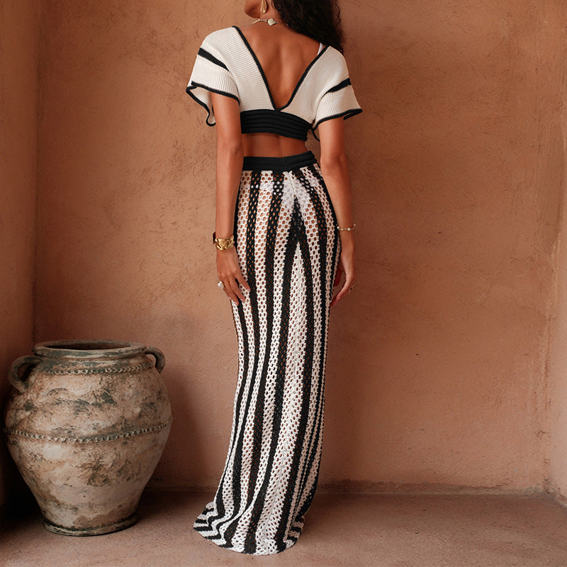 Damen stylisches Crop-Top und weite Palazzo-Hose Set R&B