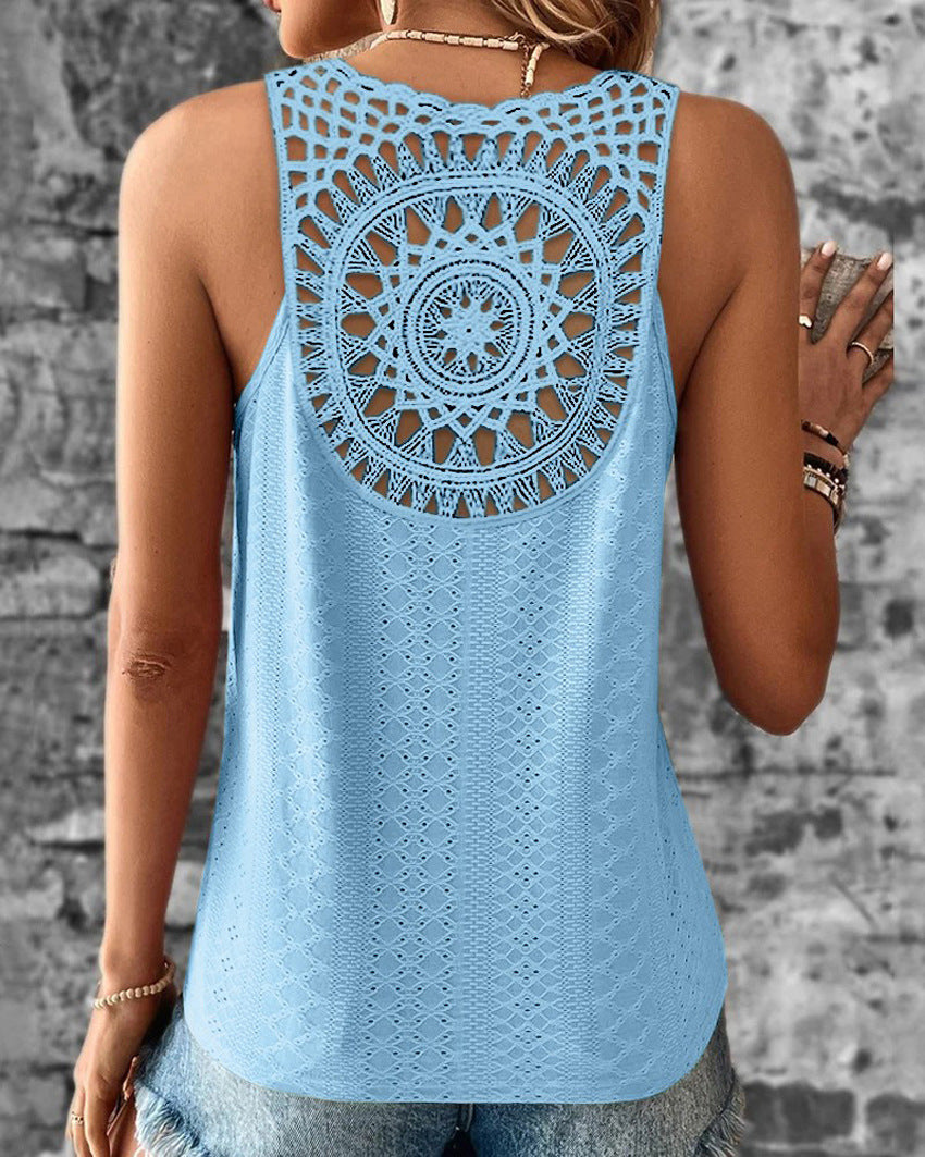 Damen luftiges Häkelshirt mit einzigartigem Rückendetail R&B