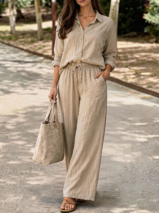Damen Leichte und bequeme Sommerbluse mit weiten Hosen R&B
