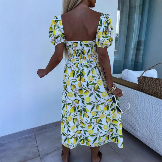 Damen Maxi Kleid mit Fruchtmotiv und Cut-Out-Details R&B