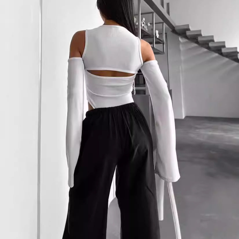 Damen Langarm-Shirt mit innovativem Cut-Out-Design und schmalen Ärmeln R&B
