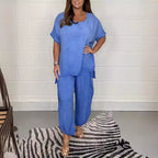 Damen Elegantes und legeres Zweiteiliges Set aus luftigem Leinenmaterial R&B