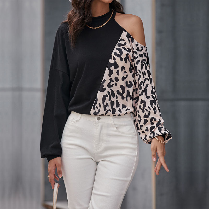 Damen Designer Oberteil mit asiatischem Stehkragen und elegantem Animal-Print R&B
