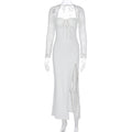Damen Elegante Maxikleid mit transparenter Spitzenoberfläche und seitlichem Schlitz R&B