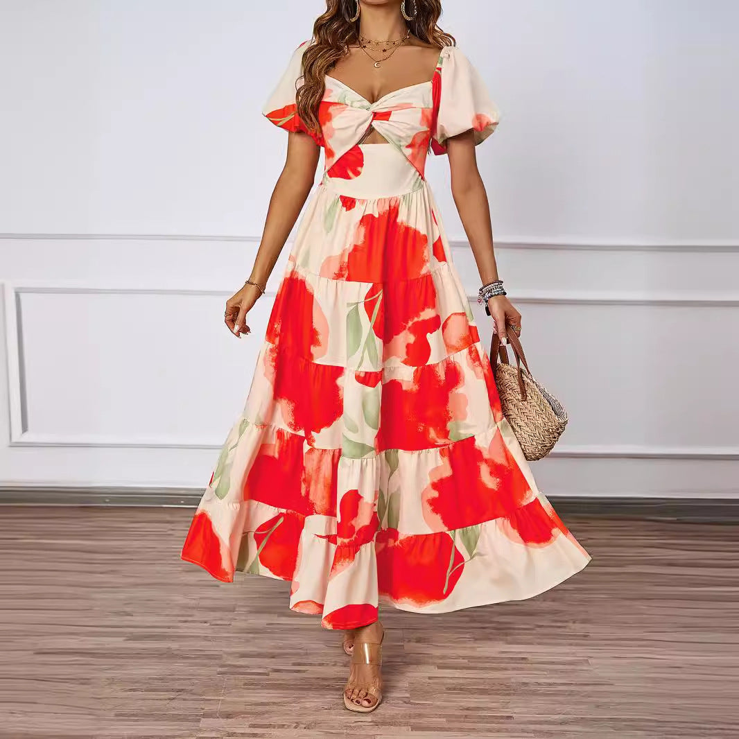 Damen Maxikleid mit voluminösen Puffärmeln und romantischem Schnitt R&B