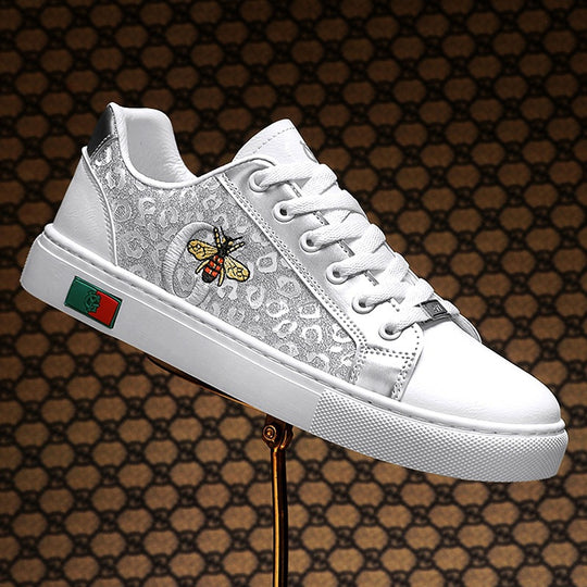 Damen Sneakers mit einzigartigem Leopardenmuster und gesticktem Bienenmotiv R&B