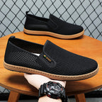 Herren nan atmungsaktiver Strick-Slip-On Loafer mit elastischem Einstieg, geflochtener Dekor-Sohle und gepolstertem Komfortfußbett R&B